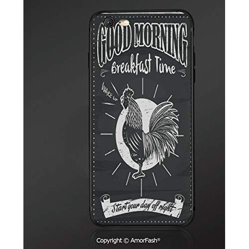 Case for Apple iPhone 6 and iPhone 6s,Shock-Absorption Bumper Cover,Anti-Scratch Back,Kitchen Decor,Chalkboard Kitchenware Menu Art Morning Rooster Retro Style Cafe Home Design Utensils,Black White