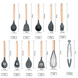 Silicone Kitchenware with Wooden Handle Health and Environmentally Friendly Material Non-stick shovel heat-resistant cooking silicone kitchenware set 7/9/11PCS