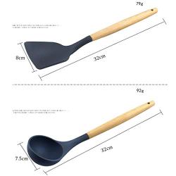 Silicone Kitchen Utensils Set 9 Piece Cooking Utensils Natural Wooden Handle Heat Resistant Non-Stick Pan Kitchenware Cookware Set Best Food Grade Silicon