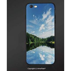 Compatible with iPhone 6 Ultra Slim Shockproof TPU Back Cover for iPhone 6S,Lakehouse Decor,Tranquil Peaceful Lake in a Summer Time with Forest and Clean Sky Reflection,