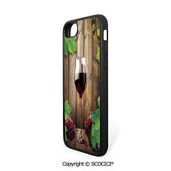 SCOCICI Non-Slip Drop Protection Smart Cell Phone Case Wine Glass Grapes Rustic Wood Kitchenware Home and Cafe Interior Art Design Decorative Compatible with iPhone 8