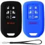 Velsman 7 Buttons Key FOB Silicone Cover Case Protector Keyless Entry Case Holder Compatible with 2018 2019 Honda Odyssey Elite - Free Wrist Strap (Black and Blue)