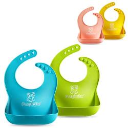 PandaEar Set of 2 Cute Silicone Baby Bibs for Babies & Toddlers (10-72 Months) Waterproof, Soft, Unisex, Non Messy - Turquoise/Lime Green