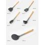 JunbosiKitchenware Kitchenware Set Food Grade Silicone Solid Wood Handle Kitchenware 6 Piece Set Non-Stick Cooking Spoon Shovel Set