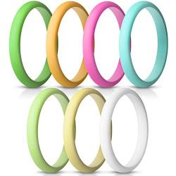 ThunderFit Womens Thin and Stackable Silicone Rings Wedding Bands - 7 Rings / 1 Ring 2.5mm Width - 1.8mm Thick