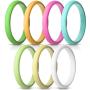 ThunderFit Womens Thin and Stackable Silicone Rings Wedding Bands - 7 Rings / 1 Ring 2.5mm Width - 1.8mm Thick