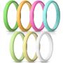 ThunderFit Womens Thin and Stackable Silicone Rings Wedding Bands - 7 Rings / 1 Ring 2.5mm Width - 1.8mm Thick