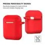 AirPods Case, Silicone Cover with U Shape Carabiner,360°Protective,Dust-Proof,Super Skin Silicone Compatible with Apple AirPods 1st/2nd (Red)