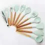 Hjyi Silicone Kitchen creative Kitchen Tool Set 11 piece set wooden handle silicone kitchenware plastic spatula spoon set
