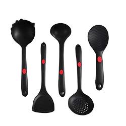 Kitchenware Utensils Set 5 Piece Silicone Nylon Heat Resistant Non-Stick Cooking Professional Spoon shovel Tools Black