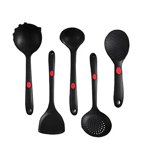 Kitchenware Utensils Set 5 Piece Silicone Nylon Heat Resistant Non-Stick Cooking Professional Spoon shovel Tools Black