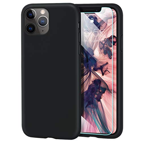 MILPROX iPhone 11 Pro Case with Screen Protector, Liquid Silicone Gel Rubber Shockproof Slim Shell with Soft Microfiber Cloth Lining Cushion Cover for iPhone 11 Pro 5.8 inch (2019)-Black