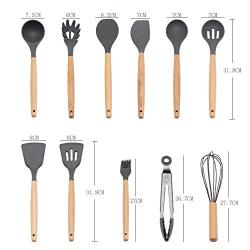 SHUHAO Kitchenware Set Silicone Cookware, 11 Pieces of Natural Wooden Handle Cookware Without BPA Kitchen Gadget Cookware Set, Suitable for Cooking