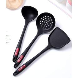 Dong hao Premium Silicone, Slotted Spoon, High Temperature Leaking Spoon kitchenware Set, Black Kitchen Spatulas Set, Kitchen Utensil 3-Piece,