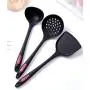 Du hui Black Kitchen Spatulas Set, Kitchen Utensil 3-Piece, Premium Silicone, Slotted Spoon, High Temperature Leaking Spoon kitchenware se