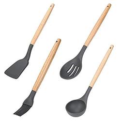 LDGR Pancake Spatula Wood Handle Silicone Kitchenware Spatula Non-Stick Cooking Utensil Cookware for Household Cooking Utensil Sets
