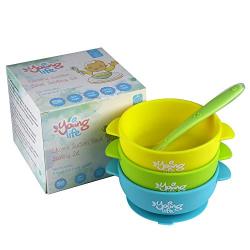 Silicone Baby Bowl (Pack of 3) & 1 Soft Spoon ? Spill Proof Feeding Bowl with Suction Cup Base ? BPA Free & Nontoxic Snack Container for Toddlers ? Perfect Baby Shower Gift Set