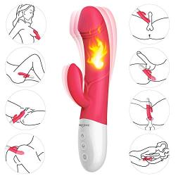 Intelligent Heating G Spot Rabbit Vibrator with Bunny Ears for Clitoris Stimulationm,Waterproof Dildo Vibrator with 8 Powerful Vibrations Dual Motor Clit Stimulator for Women or Couple Fun