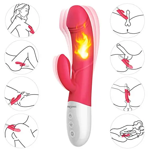 Intelligent Heating G Spot Rabbit Vibrator with Bunny Ears for Clitoris Stimulationm,Waterproof Dildo Vibrator with 8 Powerful Vibrations Dual Motor Clit Stimulator for Women or Couple Fun
