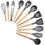 11pcs set Silicone Kitchenware Set Kitchenware Eggbeater Scoop Household Wood Handle Cooking Tools Shovel Oil Brush