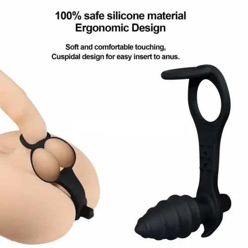 Male Prostate Massager Anal Penis Ring Silicone Vibrating Butt Plug Dual Cock Ring Anal Sex Toy