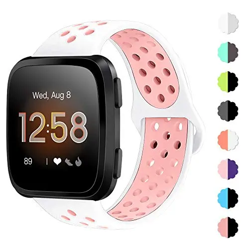 NANW Bands Compatible with Fitbit Versa/Versa 2/Versa Lite Small Large,Soft Silicone Replacement Band for Versa/Versa 2,Air Hole Wristband Strap for Women Men