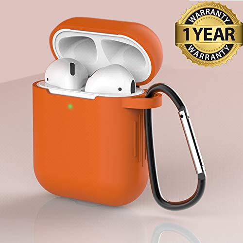 AirPods Case Cover Newest Silicone Skin Cute Full Protective Case Cover with Keychain Compatible with Apple Airpods 2 & 1 Wireless Charging Case, Airpods Accesssories (Orange)