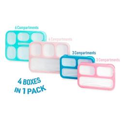 PlusPoint 4 Bento Boxes Set ? Perfect Lunch Box For Kids and Adults ? Meal Prep Made Easy ? Portable and Lightweight ?Leak-proof and Durable ? Microwave and Dishwasher Safe