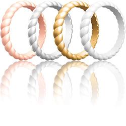 ThunderFit Womens Thin Swivel Rings, 10 Rings / 8 Rings / 4 Rings / 1 Ring - Stackable Silicone Wedding Rings - 2.5mm Wide - 2mm Thick