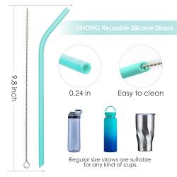 YIHONG Set of 8 Reusable Silicone Drinking Straws - Regular Size - 9.8 Inch Long -BPA Free - for 20oz and 30oz Tumblers- 4 Straight+4 Bent+2 Brushes+1 Pouch