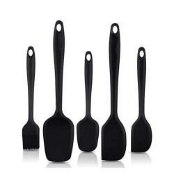 5 Sets of Shovel Spoon Silicone Kitchenware One-piece Molding Silicone Spatula Brush Set Color,black