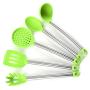 JunbosiKitchenware Silicone Kitchenware 5 Piece Set Stainless Steel Handle Cooking Leaking Nonstick Cookware Set Kitchen Tool