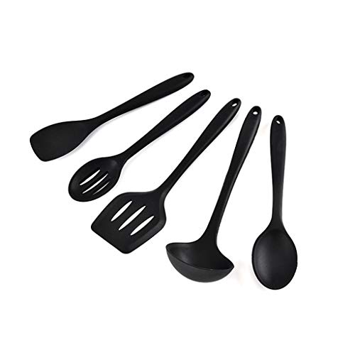 Silicone Kitchenware Five-piece Non-stick Cookware Five-piece Protective Pot Silicone Shovel Spoon Spoon Spoon Colander Rice Spoon (Color : Black)