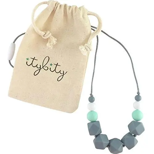 Baby Teething Necklace for Mom, Silicone Teething Necklace, BPA Free (Gray/Mint/White)