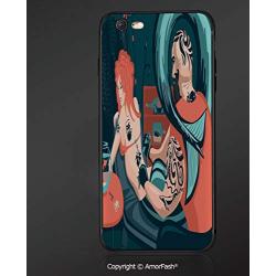 Case Compatible with iPhone 6/6S Ultra Slim Protective TPU Cover,Anti-Scratch Back,Mermaid Decor,Tattoo Master Sailor Draws on The Body of a Mermaid Workshop Tattooist,