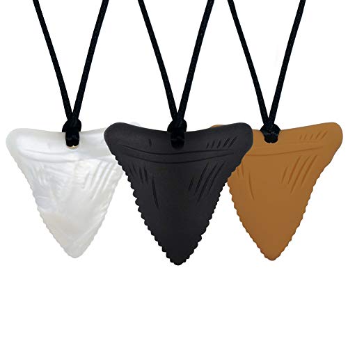 Panny & Mody 3 Pack Shark Tooth Sensory Chew Necklace for Kids, Designed for Teething, Autism, Biting, Chewing - Silicone Oral Sensory Chewy Teether Pendant Chewelry for Baby Boys and Girls