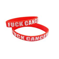 Fuck Cancer RockNerdy Silicone Rubber Wristbands for Cancer Awareness - Motivational Inspirational Bracelets for Cancer Survivor Fighter Patient Gift - Adult Size Band for Men Women Teens (Red)