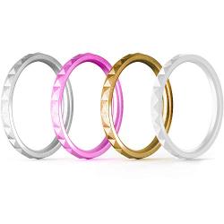 ThunderFit Thin and Stackable Silicone Rings, 8 Rings / 4 Rings / 1 Ring - Silicone Wedding Bands for Women - Diamond Pattern