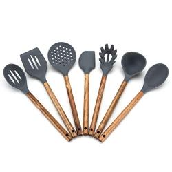 7 PCS Silicone Kitchen Utensils Wooden Handle Silicone Kitchenware Heat Resistant Non-stick Pan Shovel Spoon Kitchenware Sets