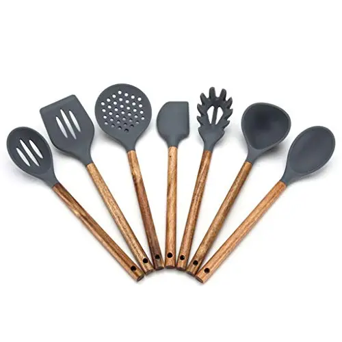 7 PCS Silicone Kitchen Utensils Wooden Handle Silicone Kitchenware Heat Resistant Non-stick Pan Shovel Spoon Kitchenware Sets