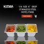 6" Deep Steam Table Pan 1/6 Size, 2.7 Quart Stainless Steel Anti-Jam Standard Weight Hotel GN Food Pans - NSF (6.93&quotL x 6.25&quotW)