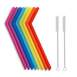 Hiware Reusable Silicone Drinking Straws, Big Size Flexible Straws with Cleaning Brushes for 30 oz Tumblers RTIC/Yeti - 10 Pieces - BPA-Free - No Rubber Taste