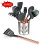 Silicone Cooking Utensils Set,Kitchen Utensil Set-10 PCS Rose Gold Stainless Steel Handle,Kitchen Utensil Set With Holder Nonstick Cookware - BPA Free-Kitchen Tool Set for Gift
