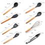 Silicone Kitchenware Set, 8 Pieces of Cooking Utensils With Wooden Handle - Non-Stick Kitchen Tool Slotted Spoon, Spoon, Scraper, Spaghetti Server, 8-piece set