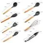 Silicone Kitchenware Set, 8 Pieces of Cooking Utensils With Wooden Handle - Non-Stick Kitchen Tool Slotted Spoon, Spoon, Scraper, Spaghetti Server, 8-piece set
