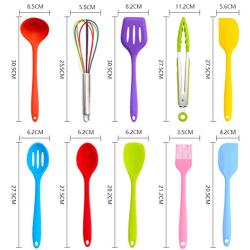 Silicone Kitchenware Set, Cooking Spoon Shovel Scraper 10 Piece Set Baking Barbecue Cooking Utensils