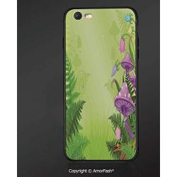 Case Compatible with iPhone 6/6S Ultra Slim Protective TPU Cover,Anti-Scratch Back,Mushroom Decor,Magic Landscape with Mushrooms and Flowers in The Fresh Forest Ferns Cartoon Print,Green Purple