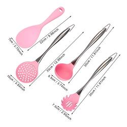 Pink Silicone Cooking Tools Stainless Steel Handle Kitchenware Dinnerware Tableware Heat Resistant Kitchen Utensils Accessories,Pink spoon B