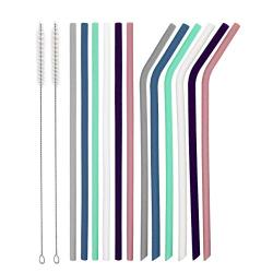 Senneny Set of 12 Silicone Drinking Straws for 30oz and 20oz Tumblers Yeti/Rtic- Reusable Silicone Straws BPA Free Extra Long with Cleaning Brushes- 6 Straight + 6 Bent (6mm diameter)