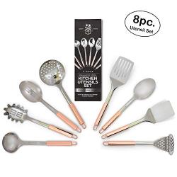 Stainless Steel Kitchen Utensil Set - Home Cooking/Spatula/Spoon/Tools/Utensils - Metal/Copper Kitchenware - Kitchen Set - Cooking Utensil - Cookware Essentials - 8 Piece Cooking Sets - Steel Utensils